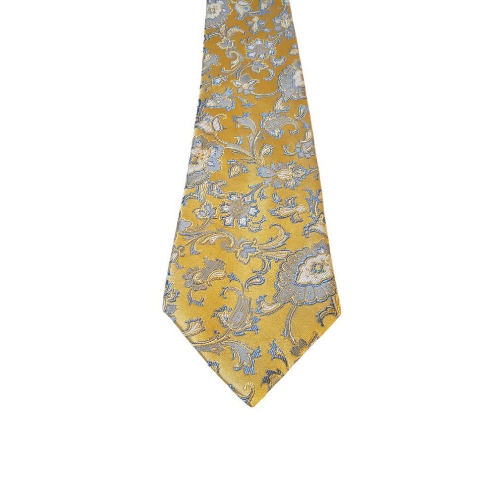 Jones New York Neck Tie Mens Designer Luxury Yellow Blue Paisleyā Embroidered